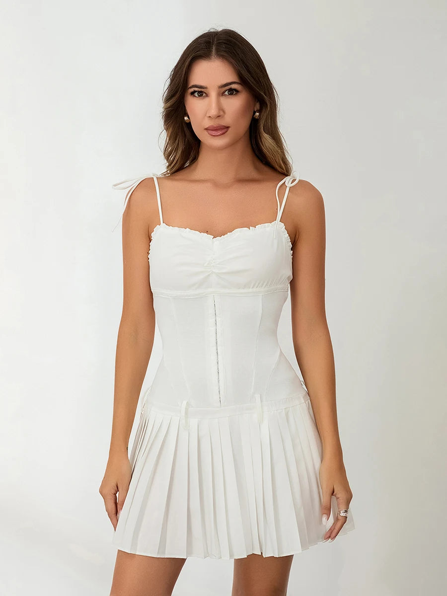 White Tie-Shoulder Mini Dress for Special Events | Cami Dresses