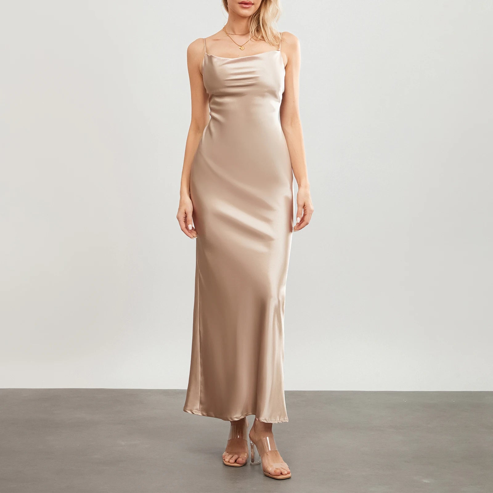 Elegant Cowl Neck Satin Dress | Satin Dresses