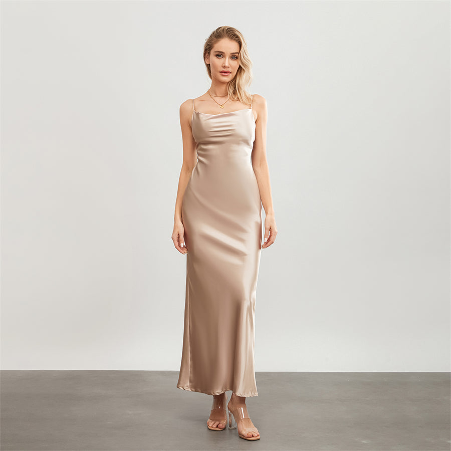 Elegant Cowl Neck Satin Dress | Satin Dresses