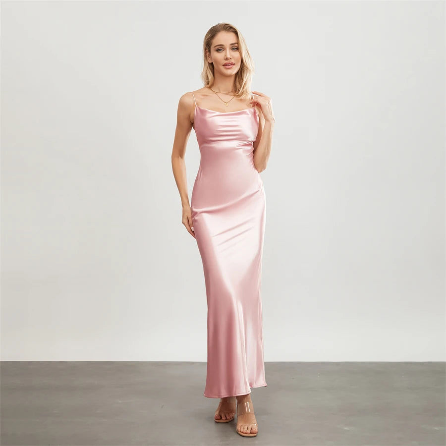 Elegant Cowl Neck Satin Dress | Satin Dresses
