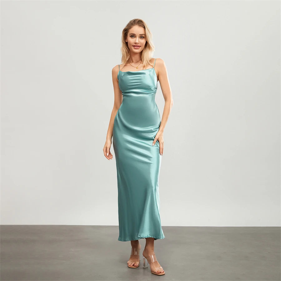 Elegant Cowl Neck Satin Dress | Satin Dresses