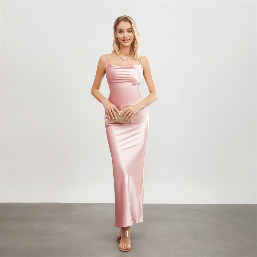 Elegant Cowl Neck Satin Dress | Satin Dresses