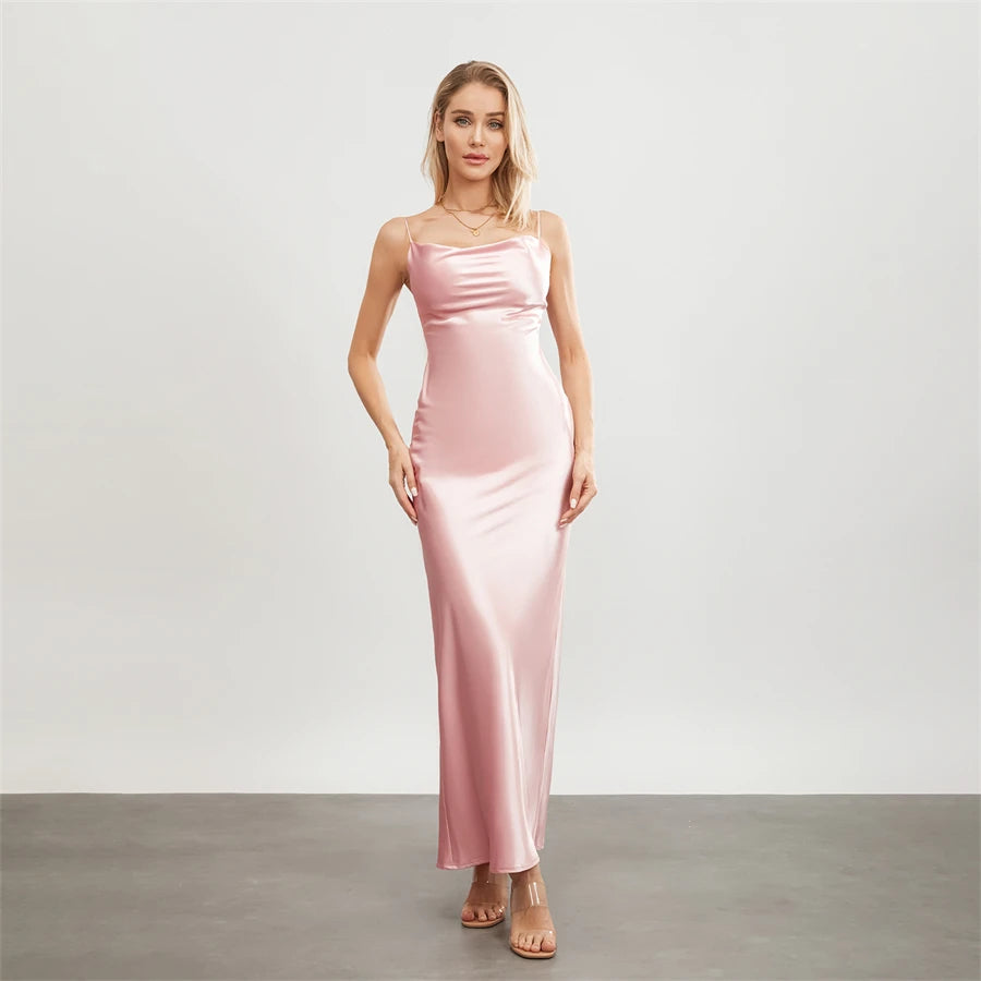 Elegant Cowl Neck Satin Dress | Satin Dresses