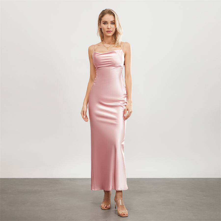 Elegant Cowl Neck Satin Dress | Satin Dresses