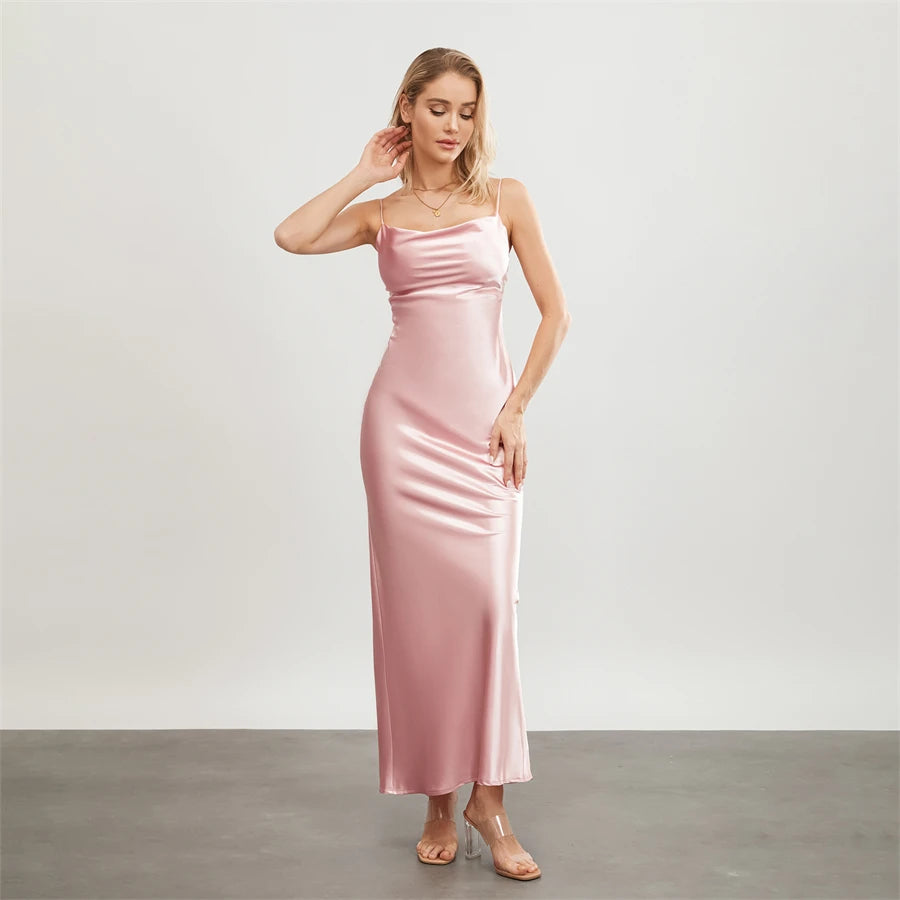 Elegant Cowl Neck Satin Dress | Satin Dresses