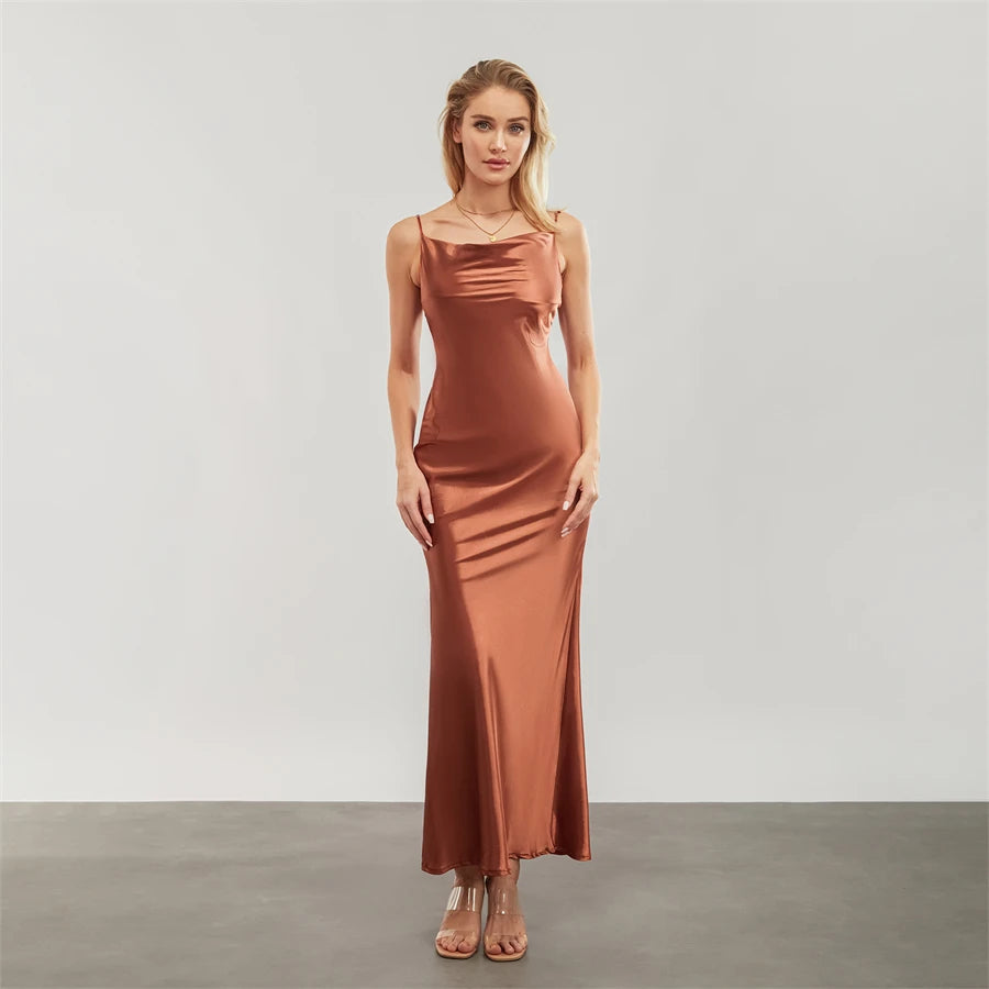 Elegant Cowl Neck Satin Dress | Satin Dresses