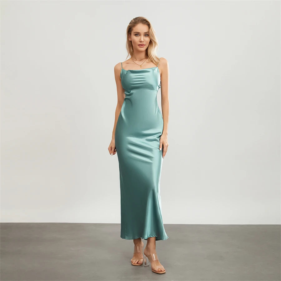 Elegant Cowl Neck Satin Dress | Satin Dresses