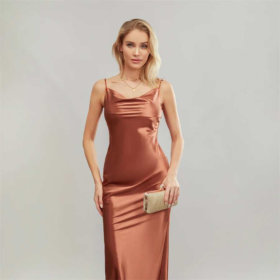 Elegant Cowl Neck Satin Dress | Satin Dresses