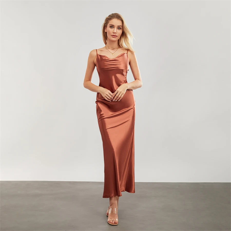 Elegant Cowl Neck Satin Dress | Satin Dresses
