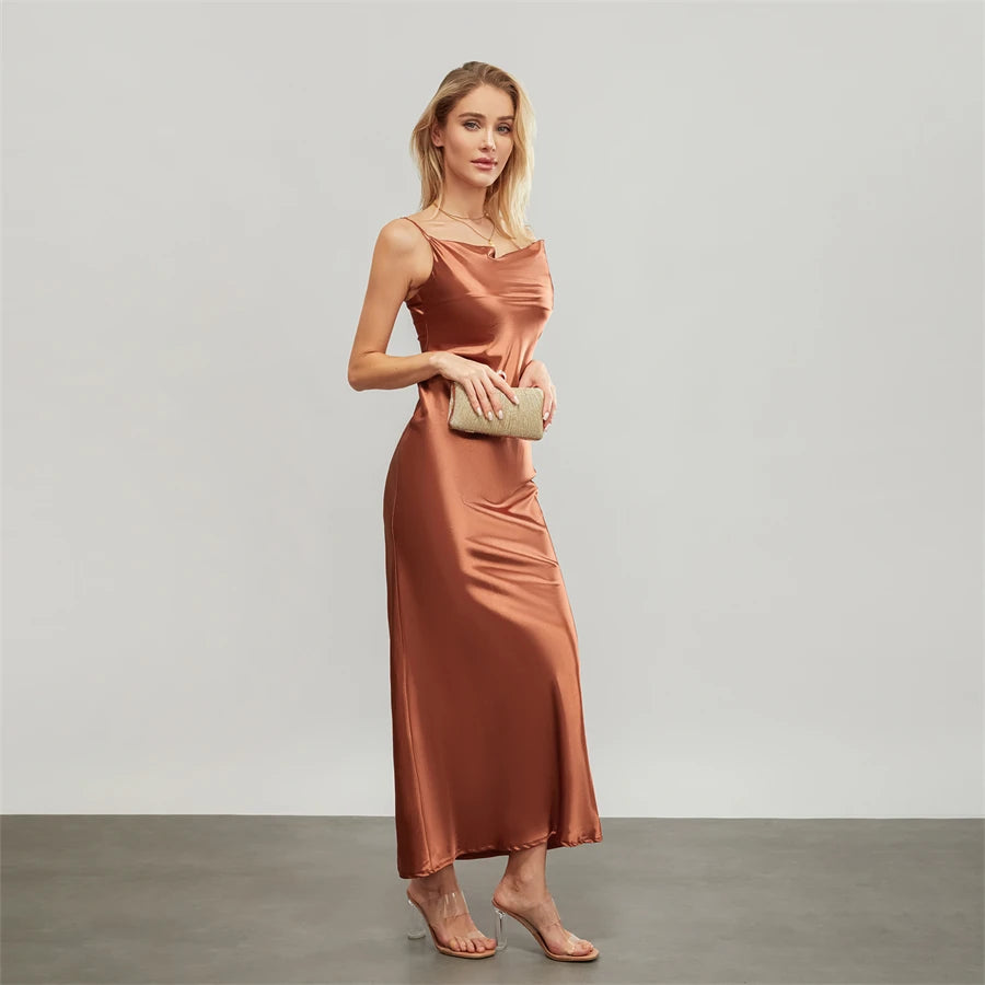 Elegant Cowl Neck Satin Dress | Satin Dresses