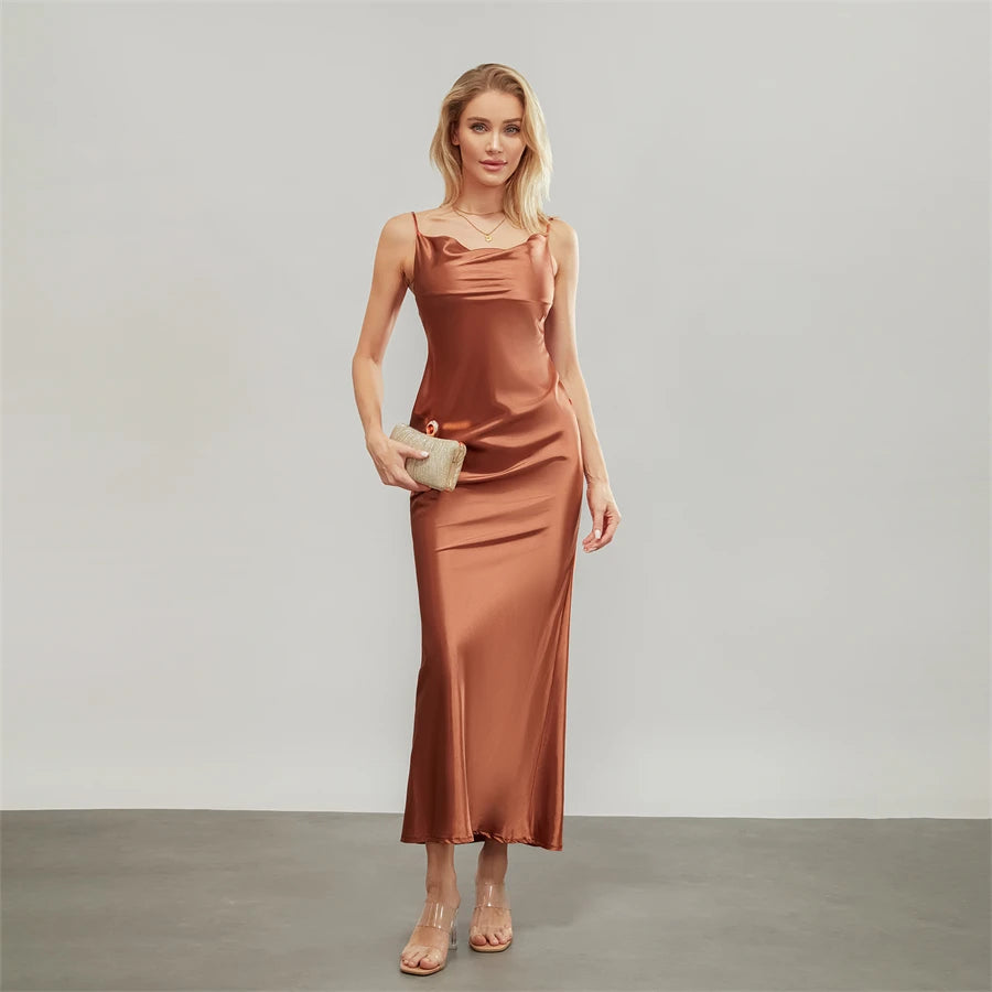 Elegant Cowl Neck Satin Dress | Satin Dresses