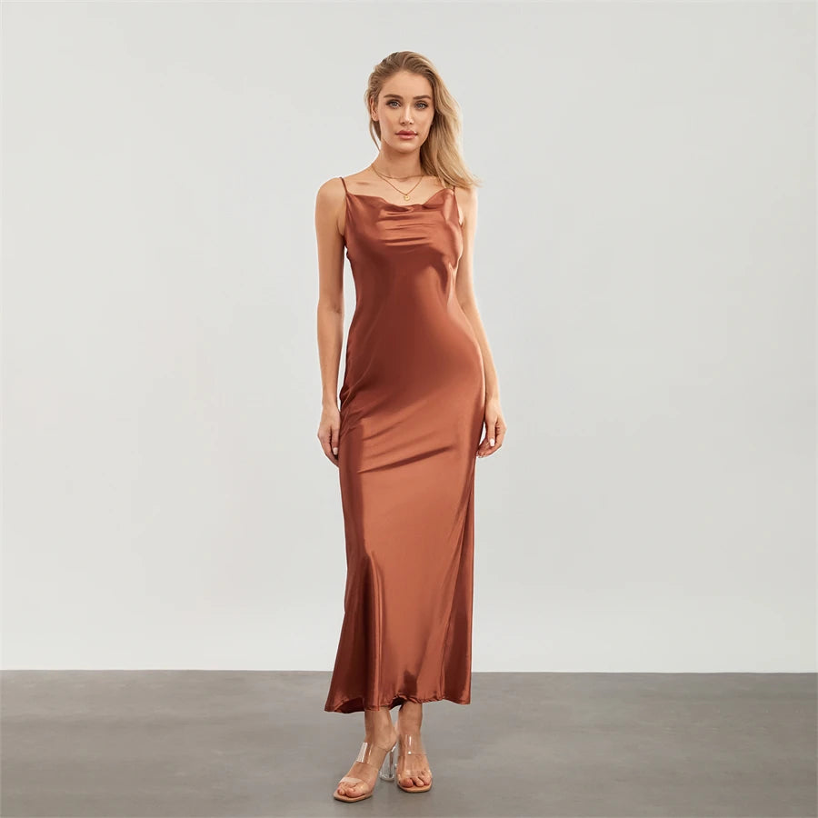 Elegant Cowl Neck Satin Dress | Satin Dresses
