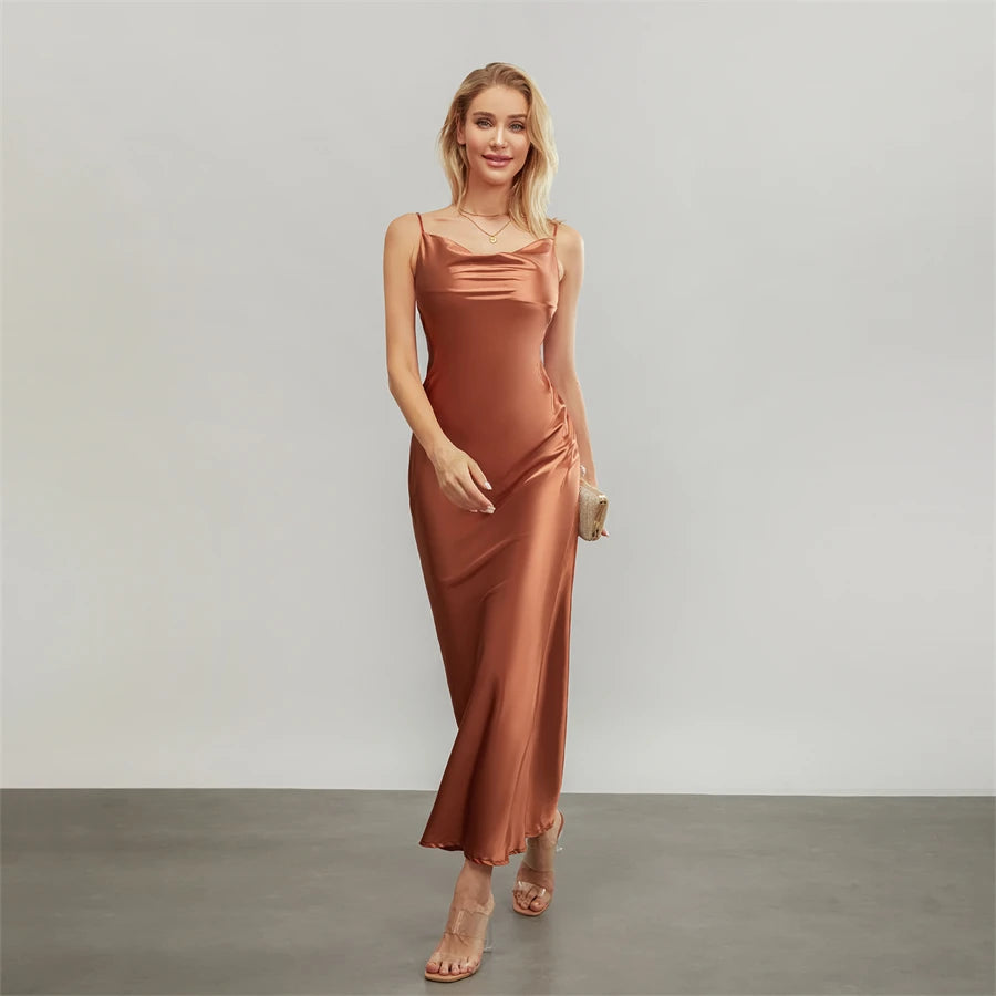 Elegant Cowl Neck Satin Dress | Satin Dresses