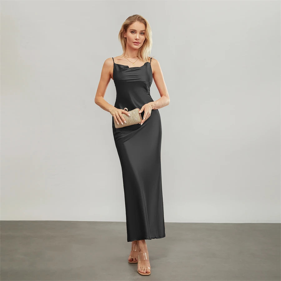 Elegant Cowl Neck Satin Dress | Satin Dresses