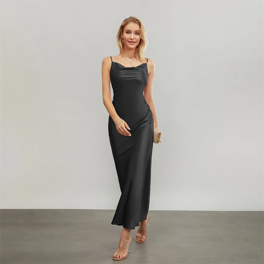 Elegant Cowl Neck Satin Dress | Satin Dresses