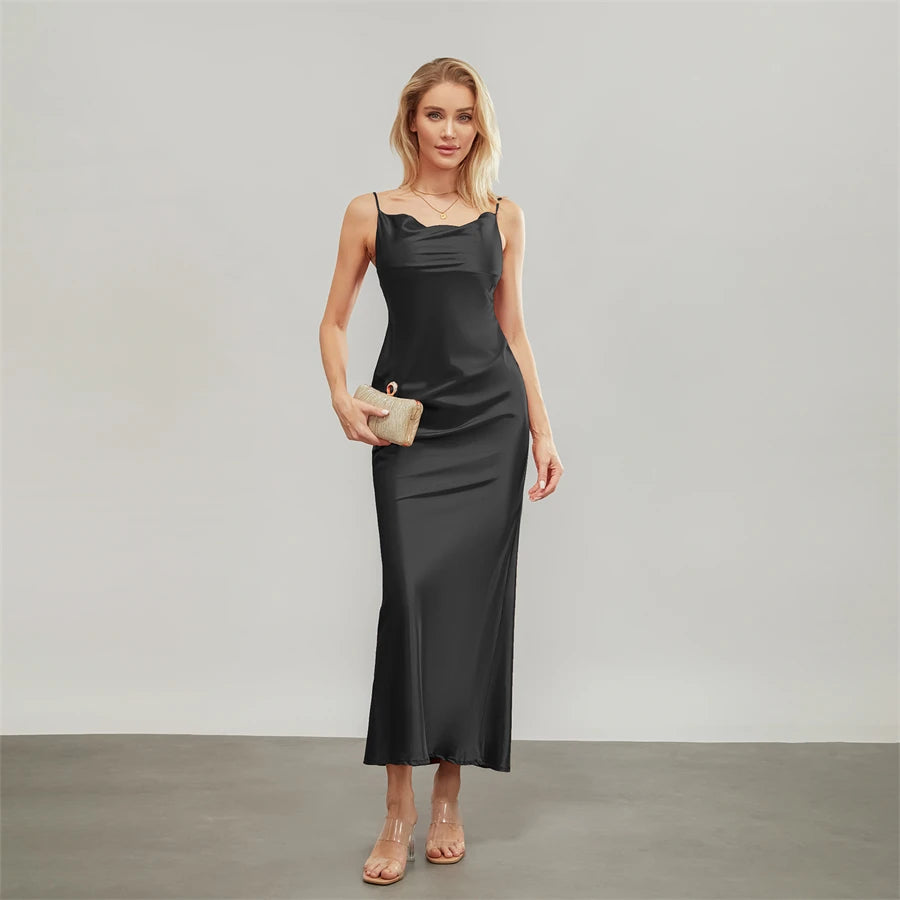 Elegant Cowl Neck Satin Dress | Satin Dresses
