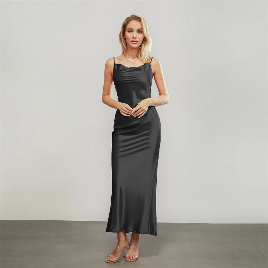 Elegant Cowl Neck Satin Dress | Satin Dresses