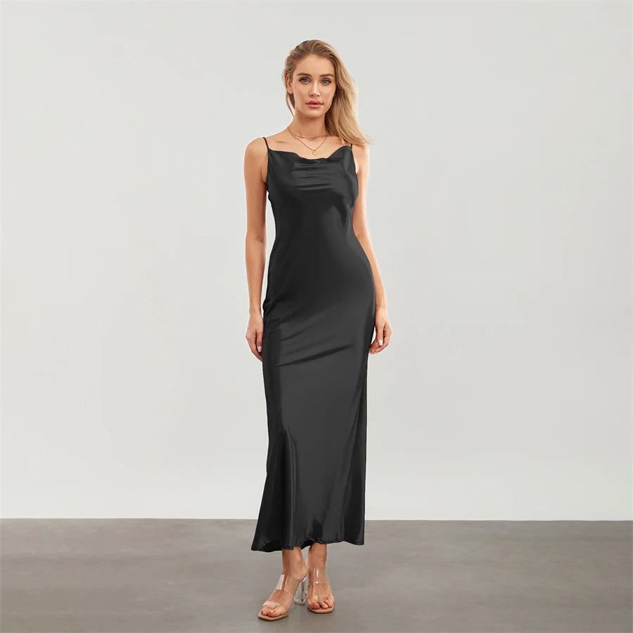 Elegant Cowl Neck Satin Dress | Satin Dresses