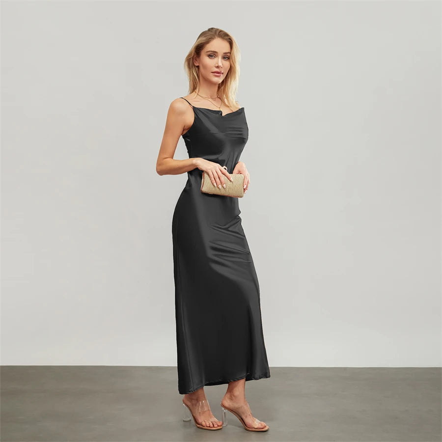 Elegant Cowl Neck Satin Dress | Satin Dresses