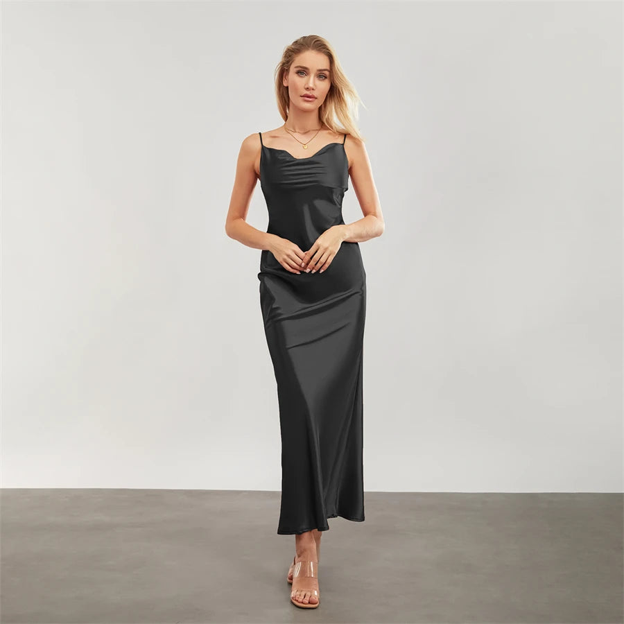 Elegant Cowl Neck Satin Dress | Satin Dresses