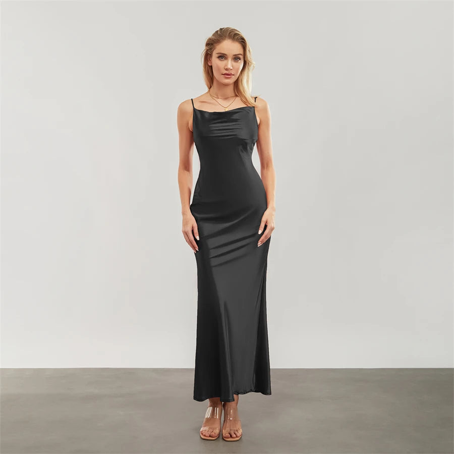 Elegant Cowl Neck Satin Dress | Satin Dresses