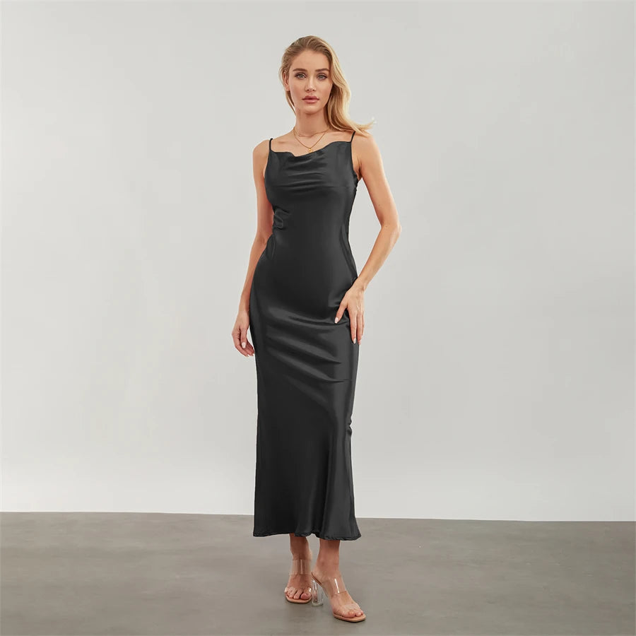 Elegant Cowl Neck Satin Dress | Satin Dresses