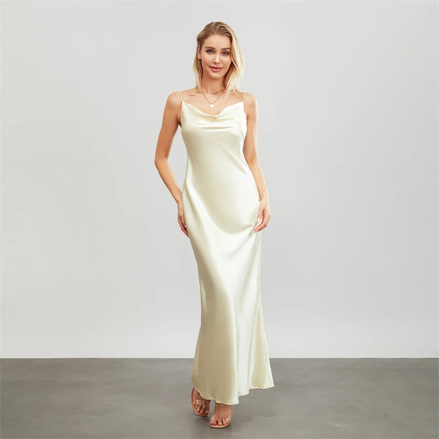 Elegant Cowl Neck Satin Dress | Satin Dresses