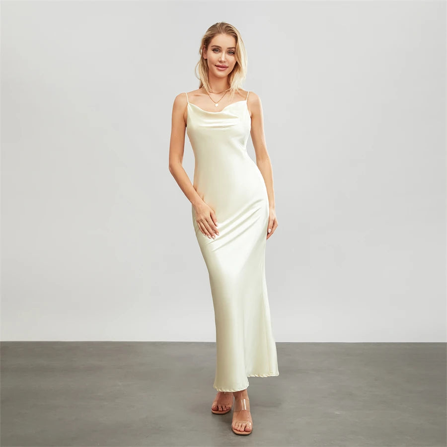 Elegant Cowl Neck Satin Dress | Satin Dresses