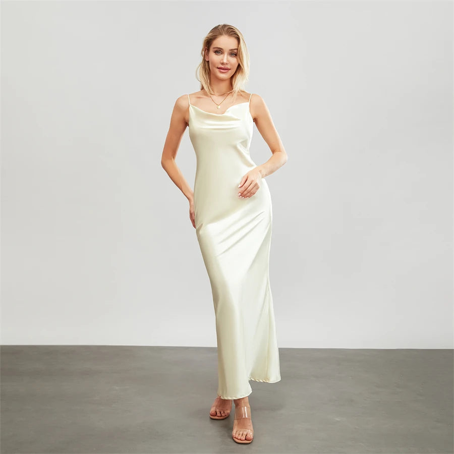 Elegant Cowl Neck Satin Dress | Satin Dresses
