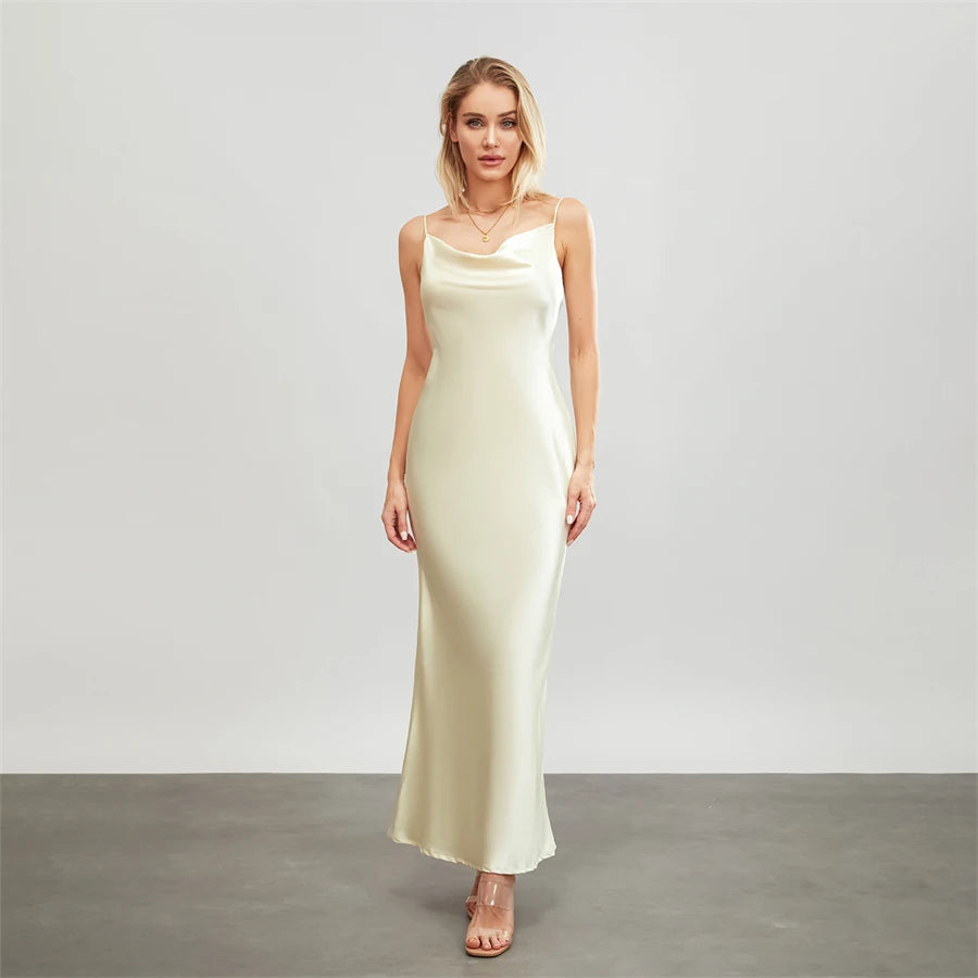 Elegant Cowl Neck Satin Dress | Satin Dresses
