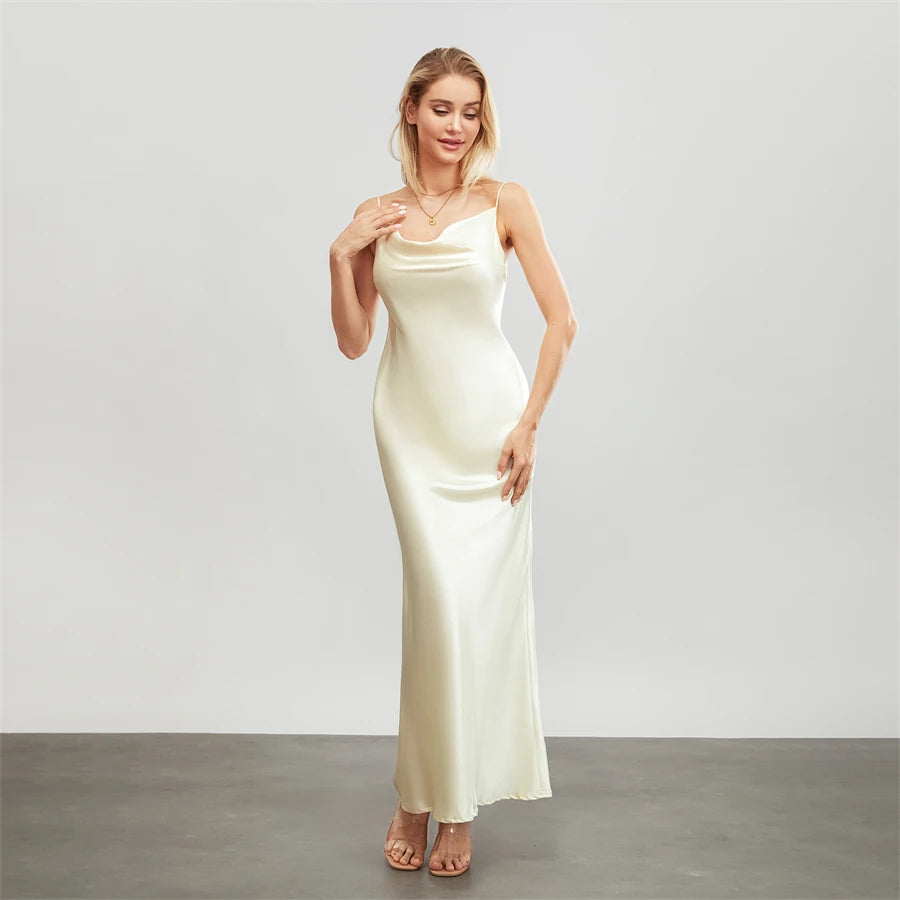 Elegant Cowl Neck Satin Dress | Satin Dresses