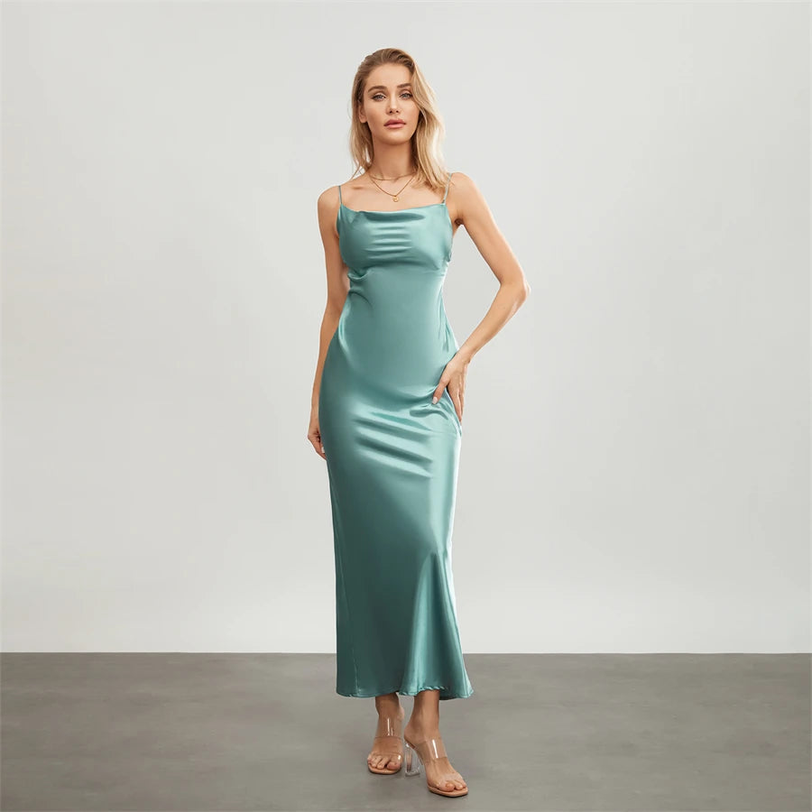 Elegant Cowl Neck Satin Dress | Satin Dresses