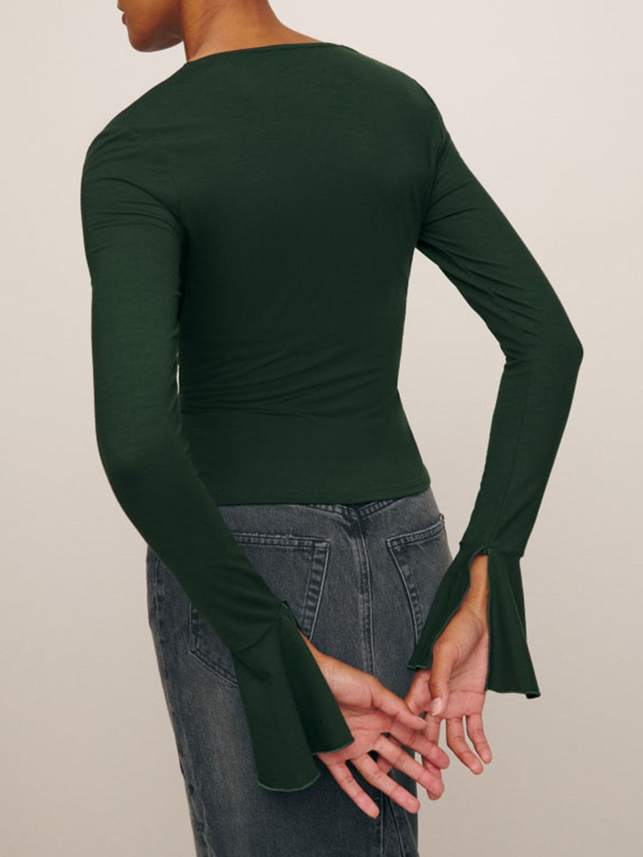 Square Neck Top with Elegant Bell Sleeves | Blouses