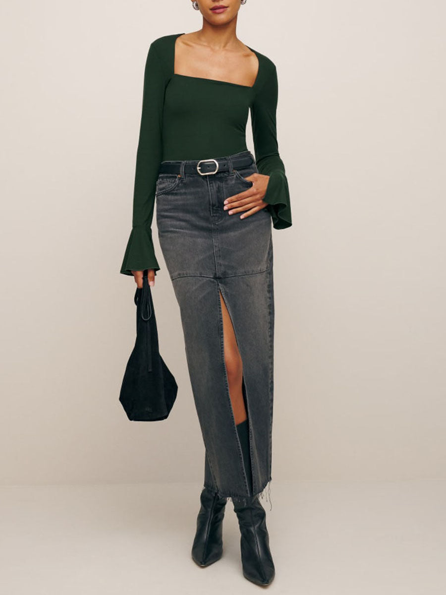 Square Neck Top with Elegant Bell Sleeves | Blouses