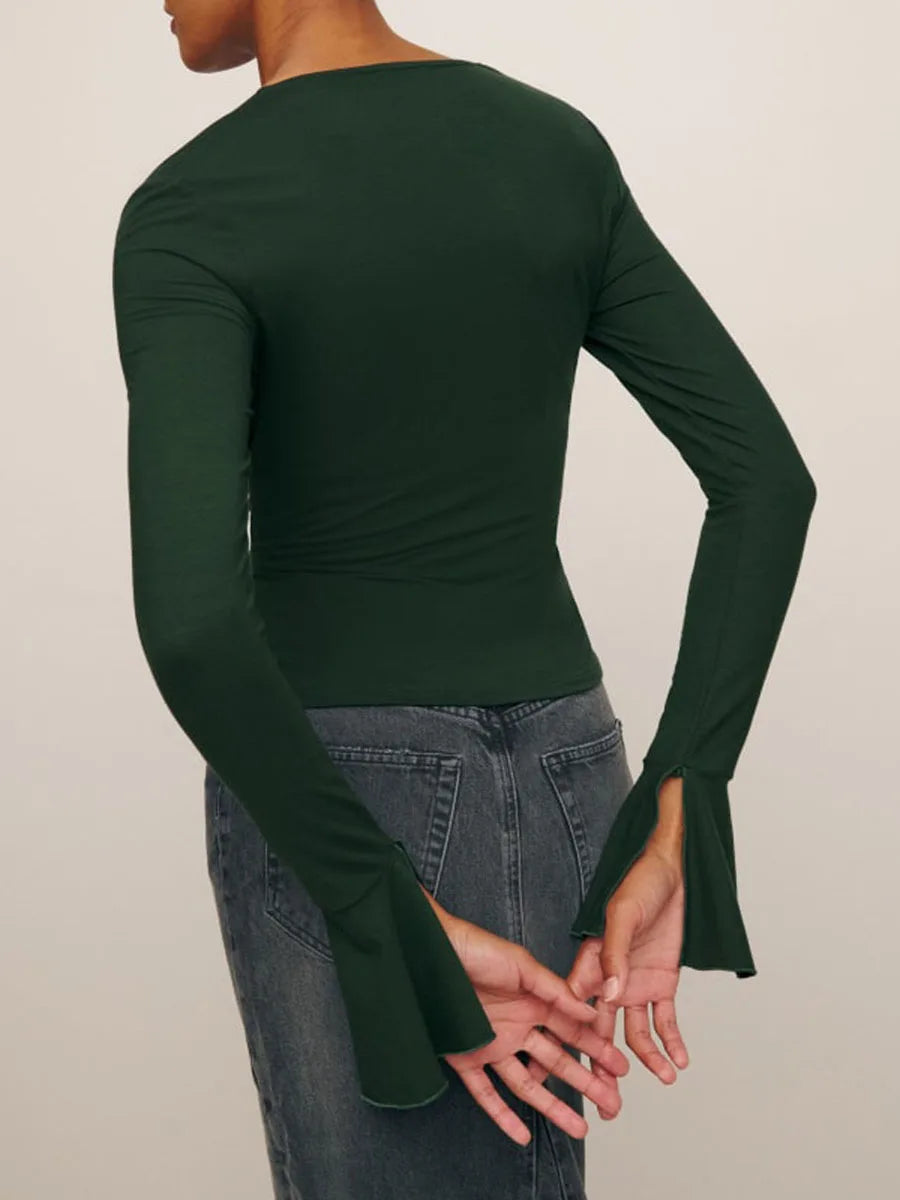 Square Neck Top with Elegant Bell Sleeves | Blouses