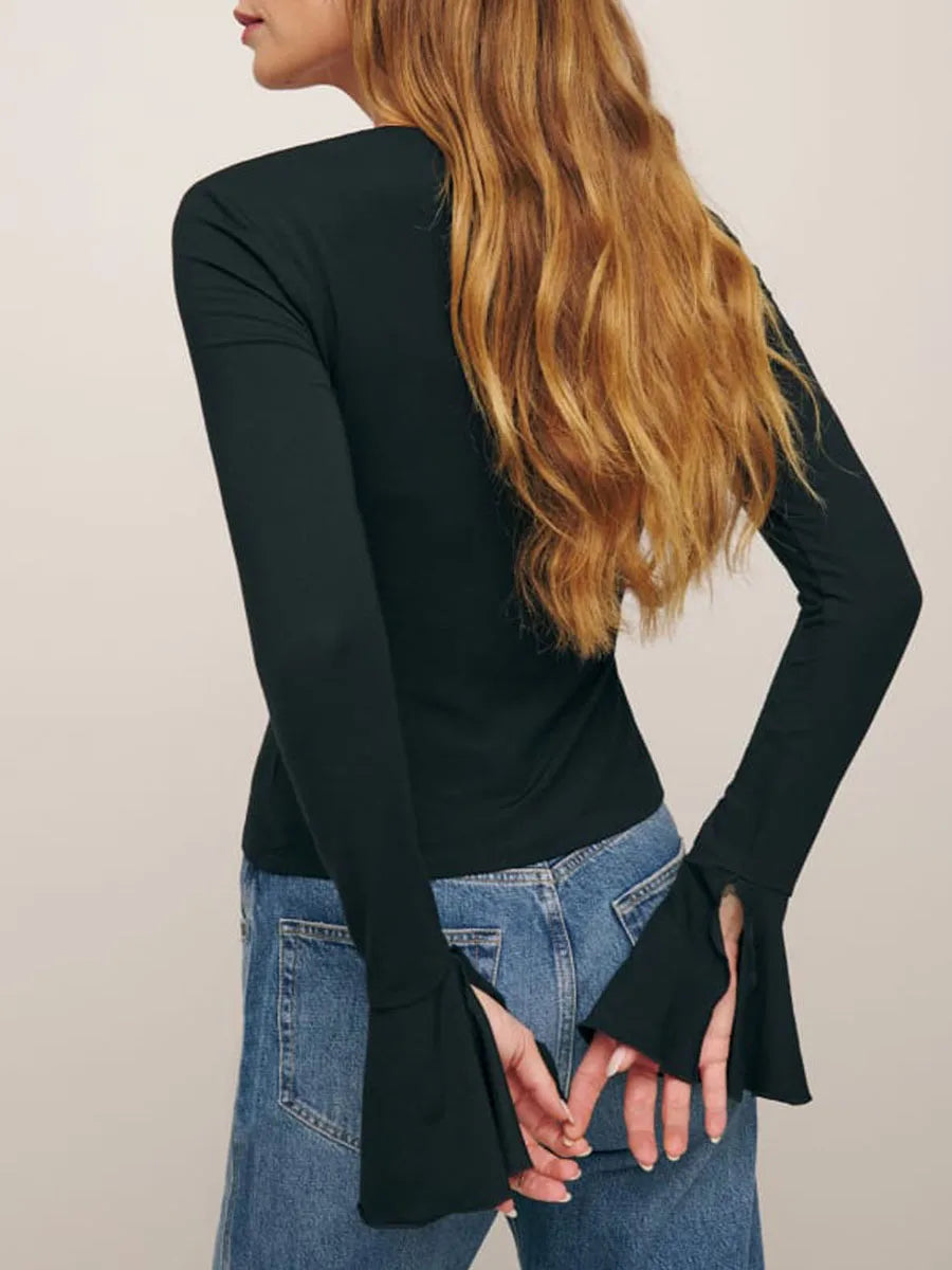 Square Neck Top with Elegant Bell Sleeves | Blouses