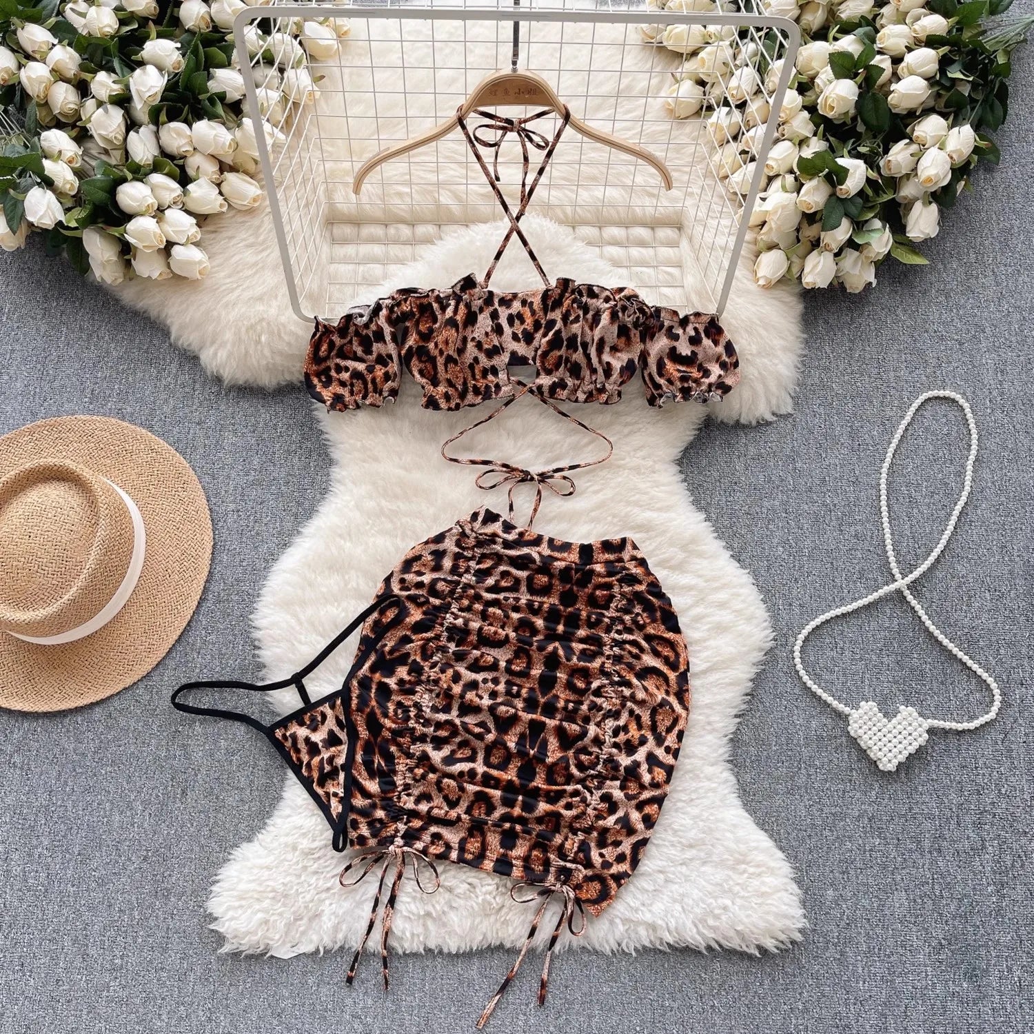 Trendy Leopard Print Matching Set for Casual Beach Days | Loungewear