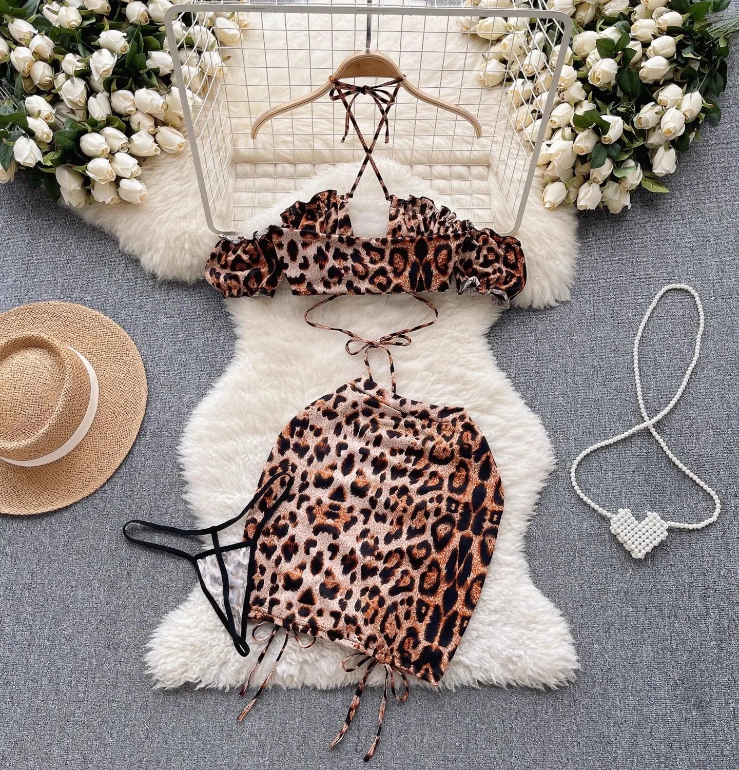 Trendy Leopard Print Matching Set for Casual Beach Days | Loungewear