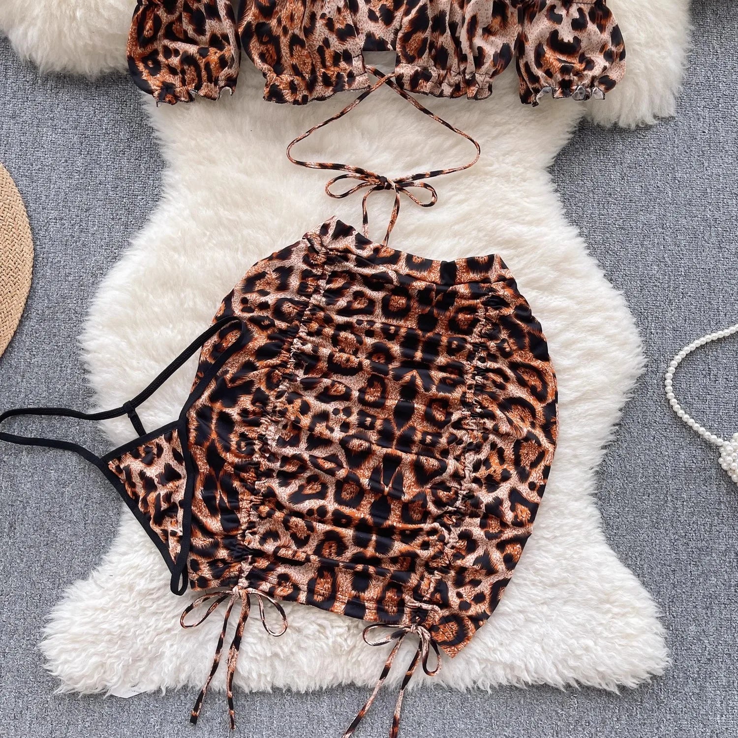Trendy Leopard Print Matching Set for Casual Beach Days | Loungewear