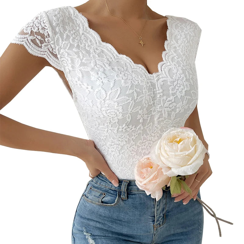 Lace Bodysuit with V-Back | Bodysuits