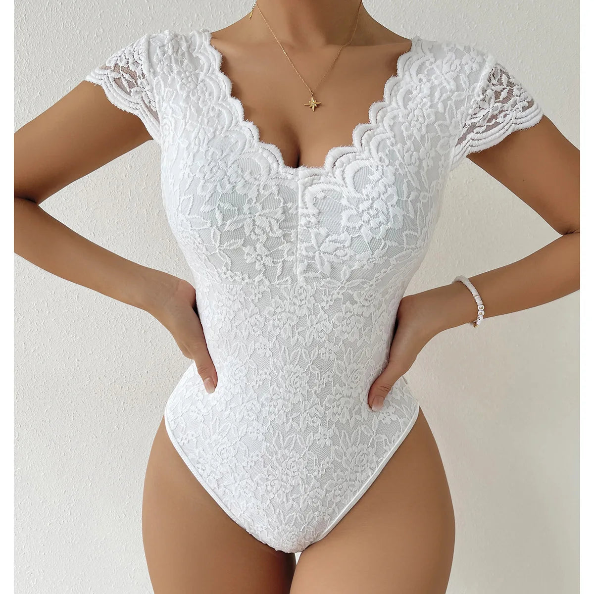 Lace Bodysuit with V-Back | Bodysuits