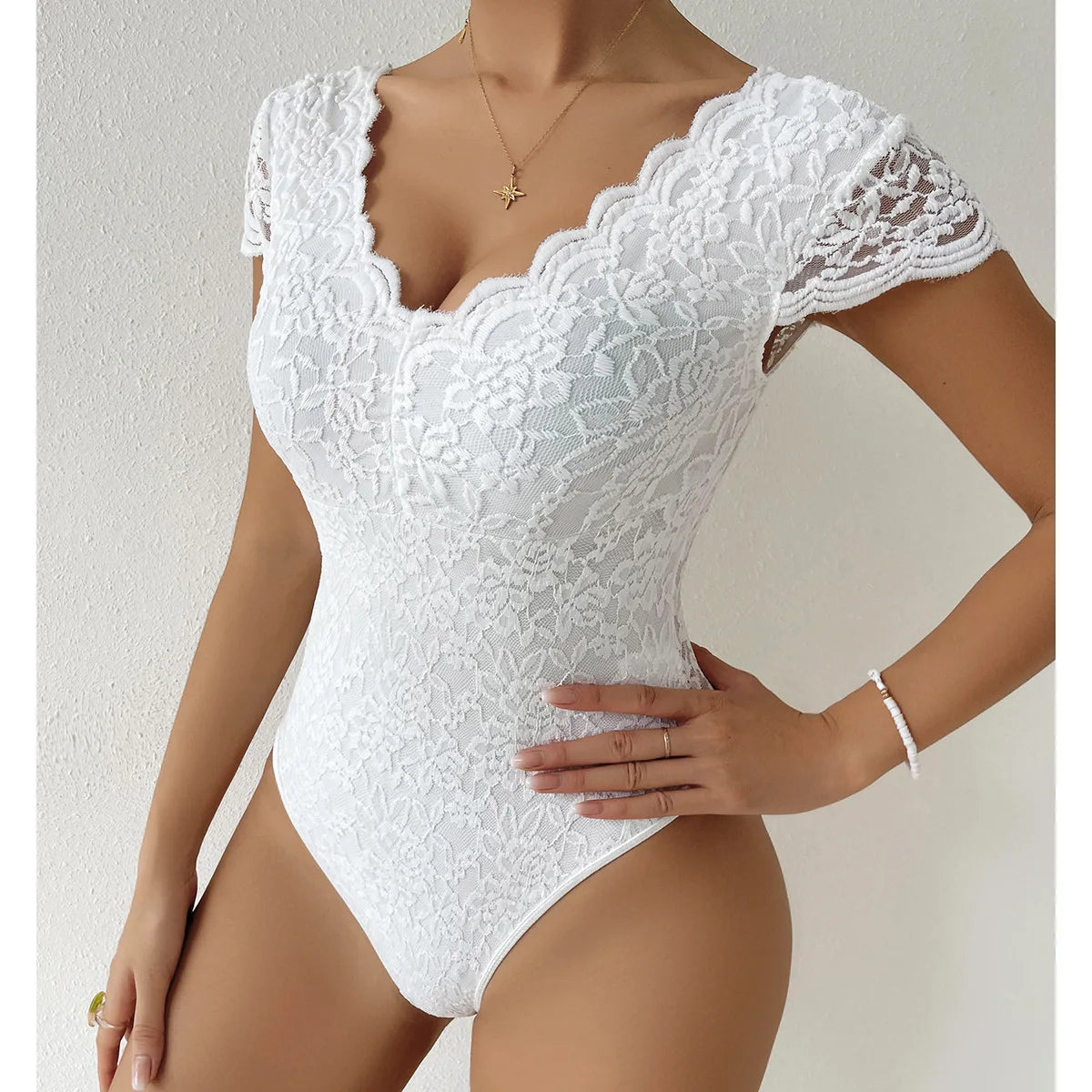 Lace Bodysuit with V-Back | Bodysuits