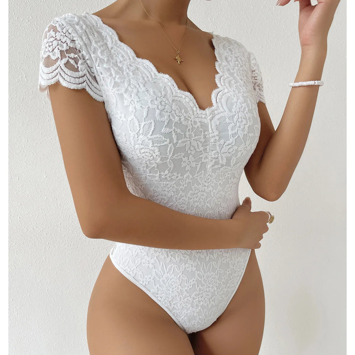 Lace Bodysuit with V-Back | Bodysuits
