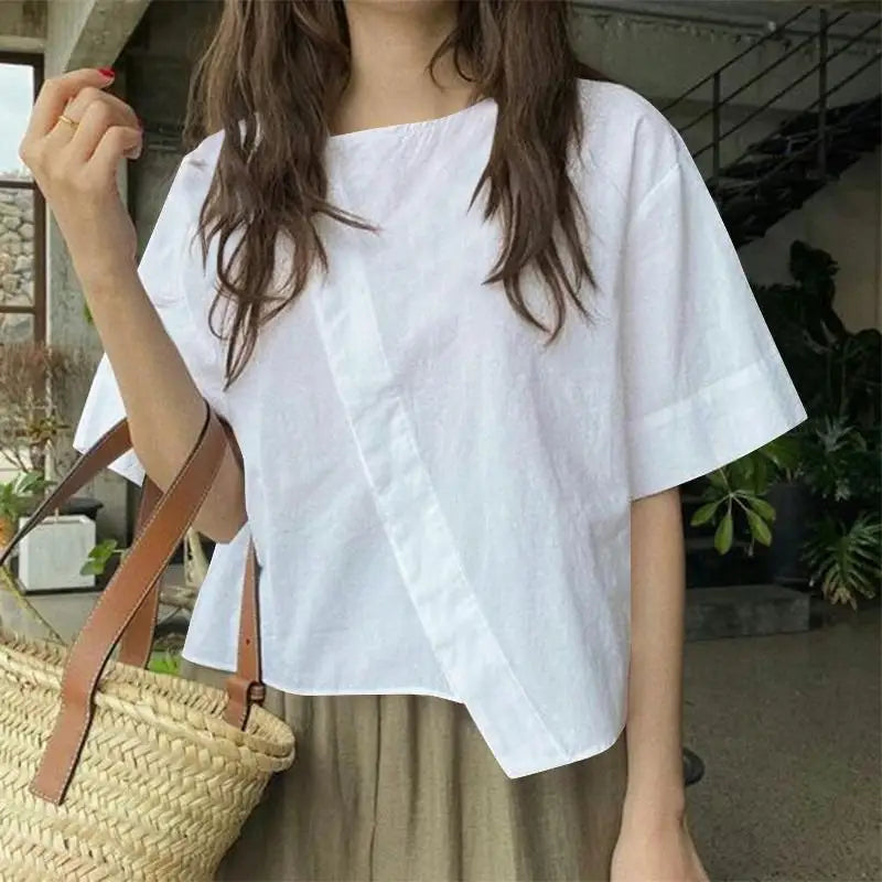 Asymmetric Casual Blouse with Keyhole Back | Blouses