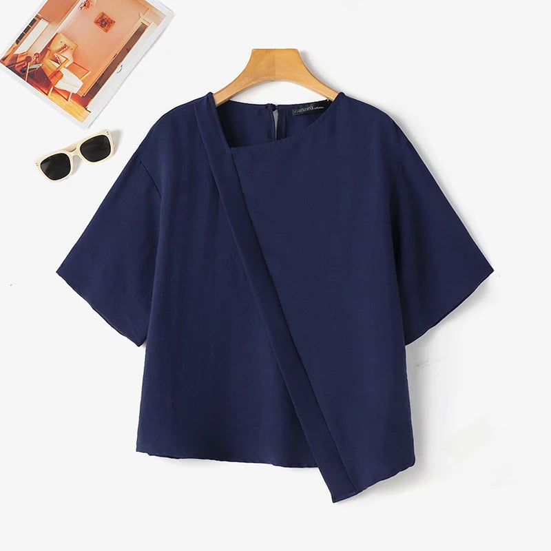 Asymmetric Casual Blouse with Keyhole Back | Blouses