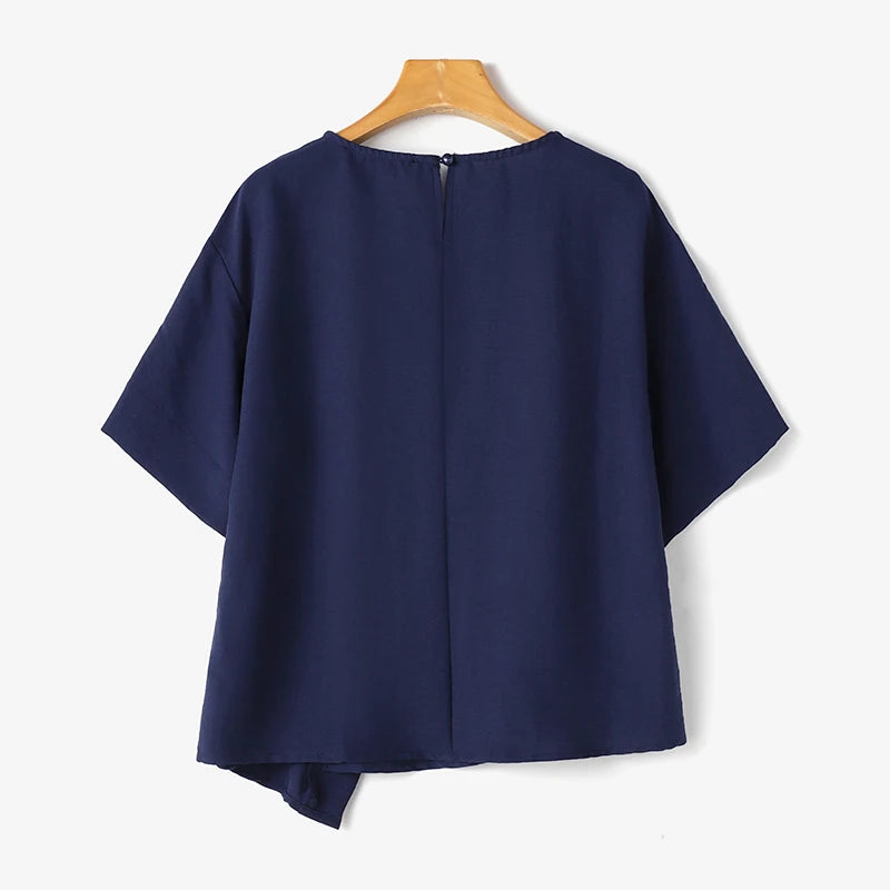 Asymmetric Casual Blouse with Keyhole Back | Blouses