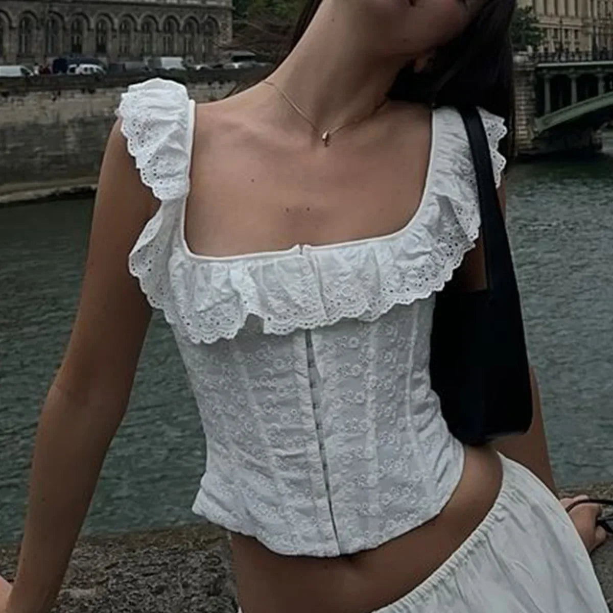 Square Neck Corset Blouse in Eyelet Design | Sleeveless Blouses