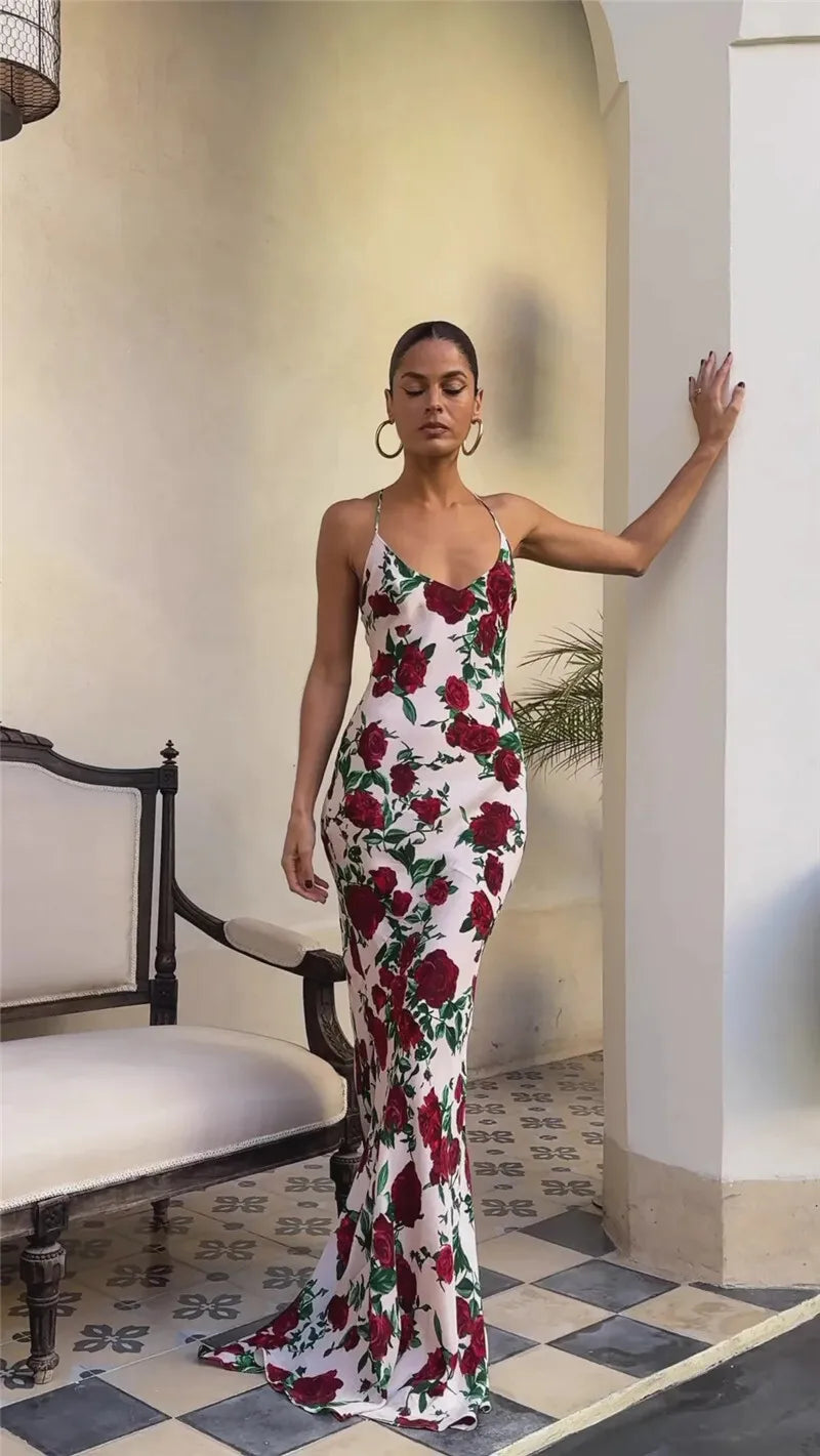 V-Neck Red Rose Evening Gown for Formal Events | Elegant Dresses