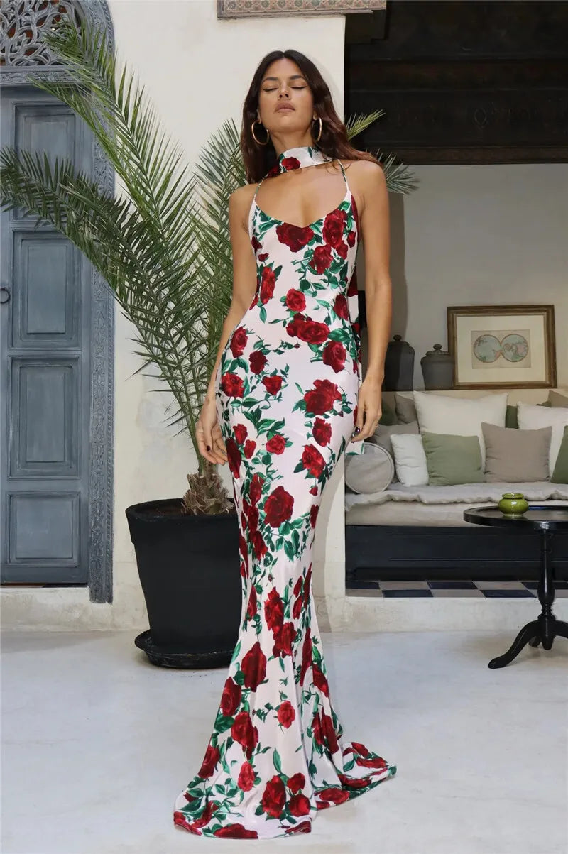 V-Neck Red Rose Evening Gown for Formal Events | Elegant Dresses