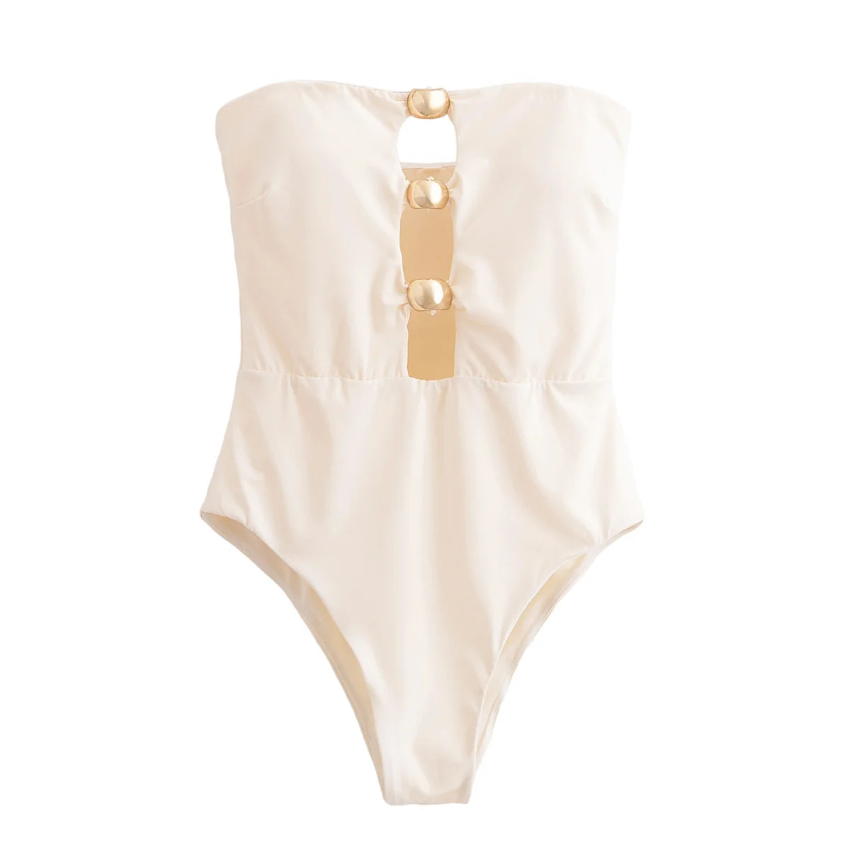 Gold-Trimmed Bandeau Swimsuit for Summer Events | Bodysuits